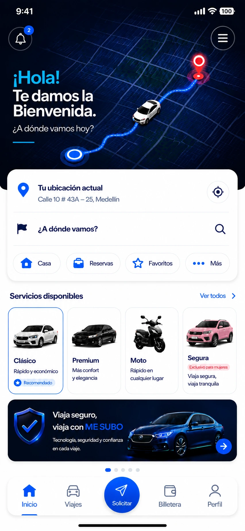 Pantalla de inicio de la app Me Subo