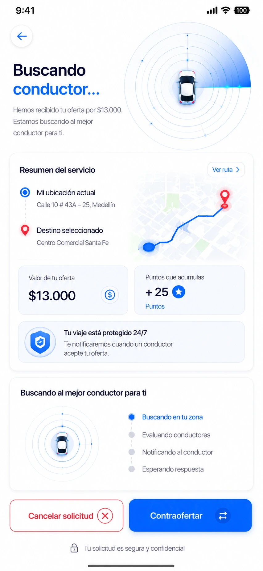Pantalla de búsqueda de conductor